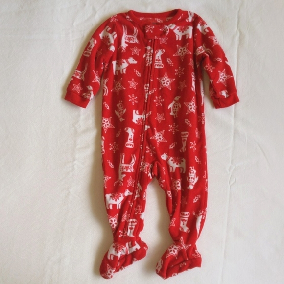 carter's red winter fleece zipper footie sleeper pajamas 6 months baby unisex - Picture 1 of 5